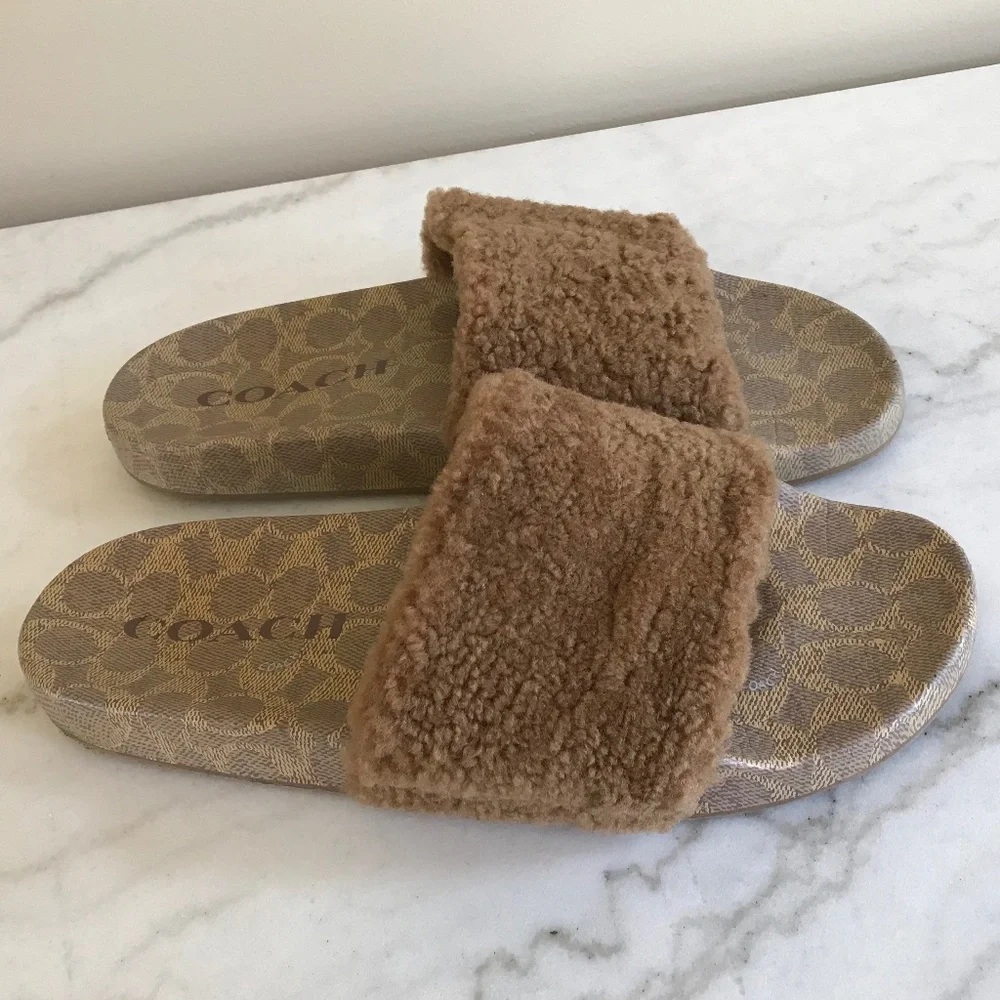 COACH MENS TAN SHERLING SLIDE SANDAL